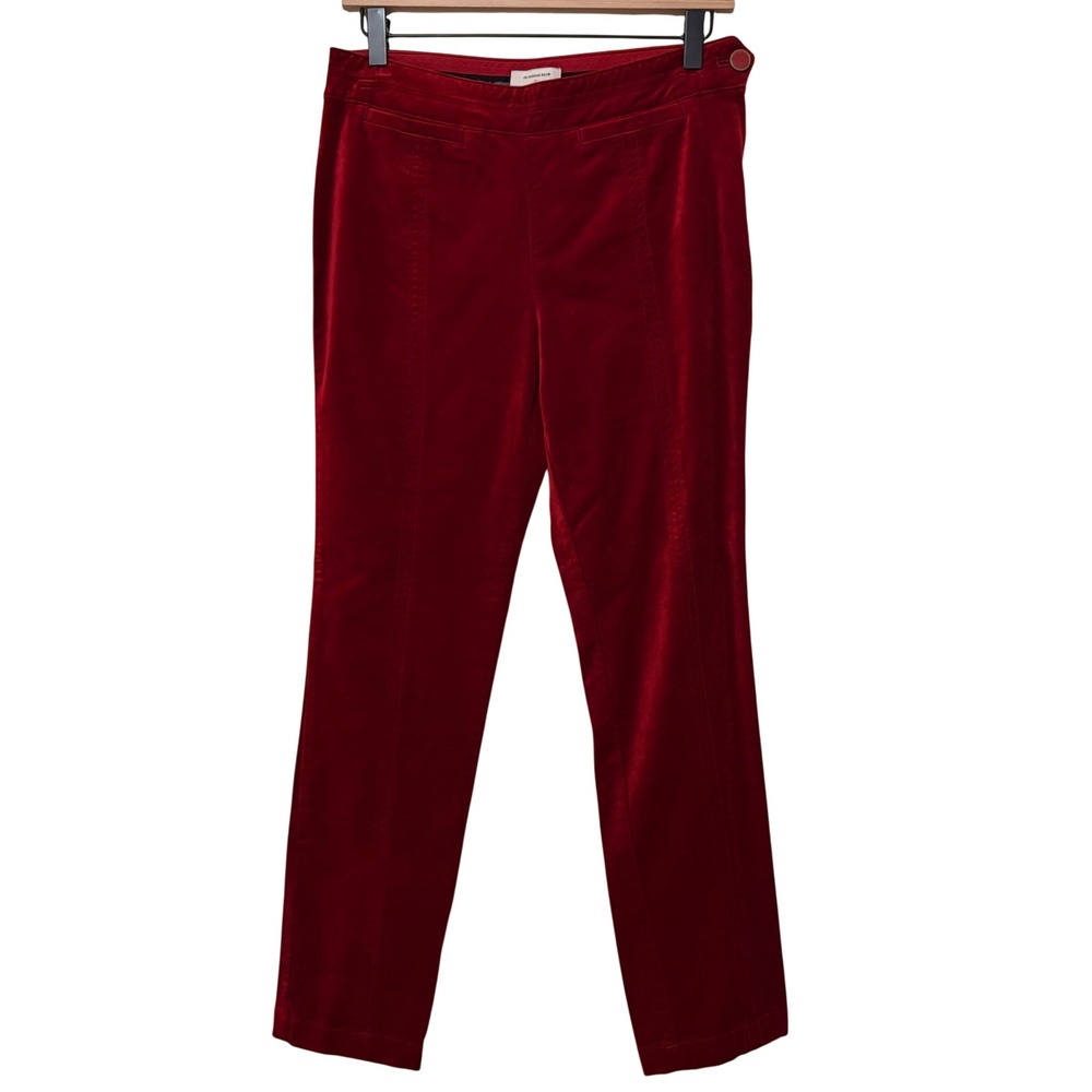 Anthropologie The Essential Slim Velvet Pants Red Side Zip Trousers Size 4